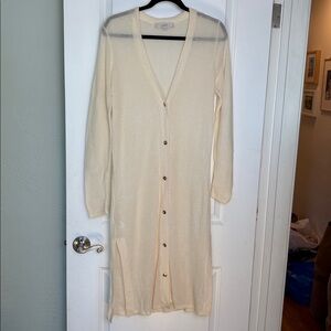 LOFT Sweater Cardigan Cream Off-White Longline Button Up Size Large